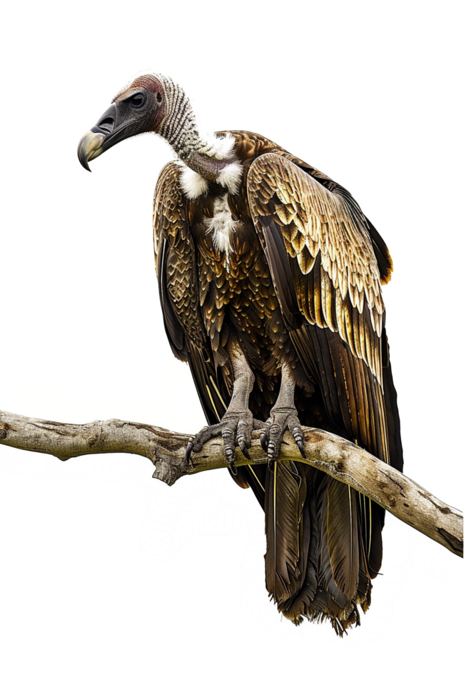 Isolated vulture on a branch against transparent background png