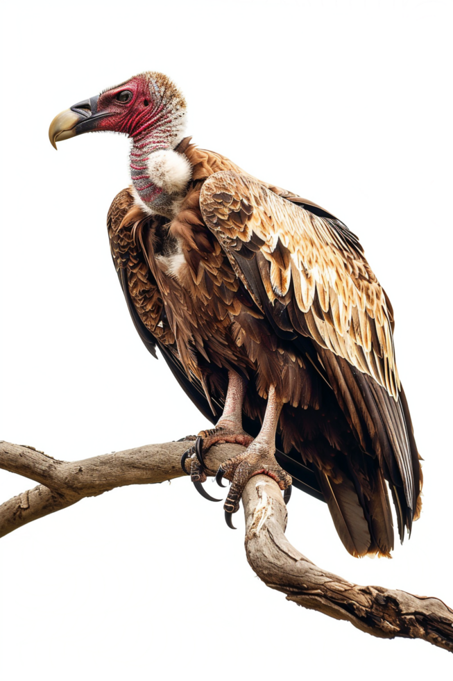 Isolated vulture on a branch against transparent background png