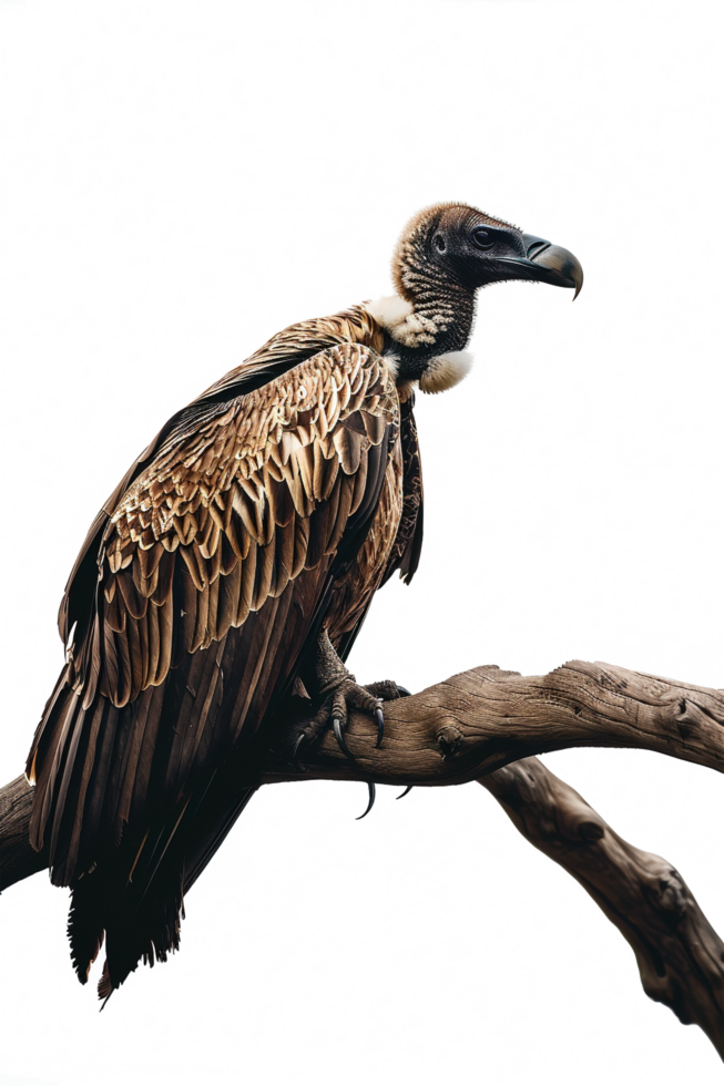 Isolated vulture on a branch against transparent background png