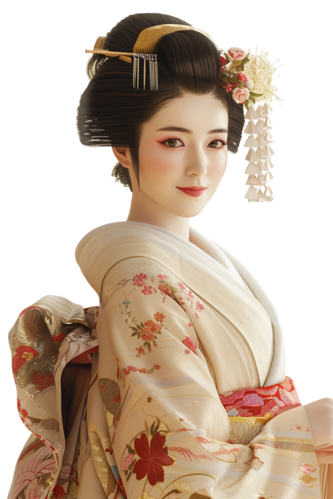 Japanese geisha isolated on transparent png