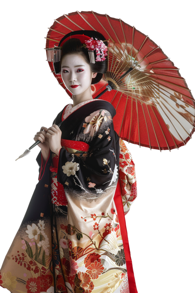 Japanese geisha isolated on transparent png