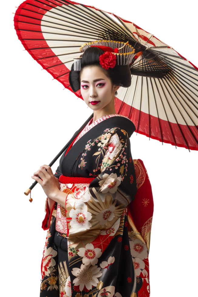 Japanese geisha isolated on transparent png