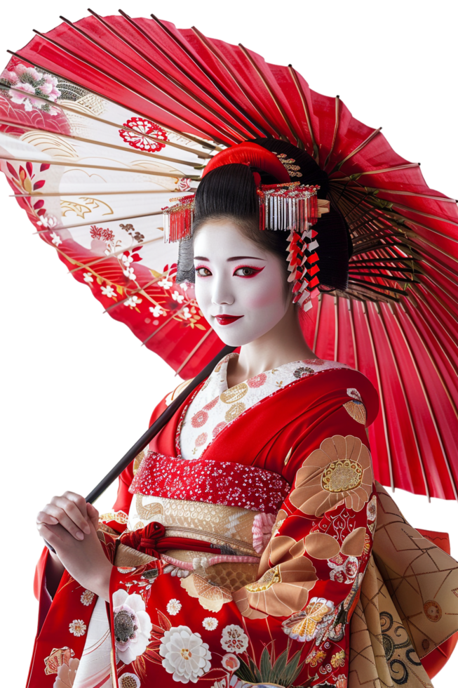 Japanese geisha isolated on transparent png