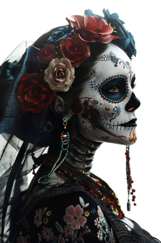 La Calavera Catrina model isolated on transparent png