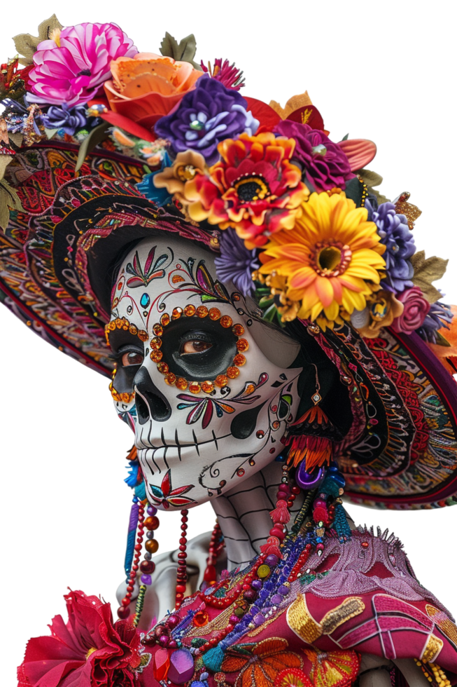 La Calavera Catrina model isolated on transparent png