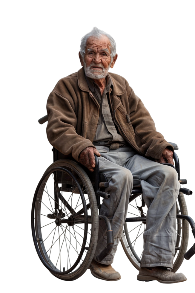 Old man on wheelchair alone against transparent background png