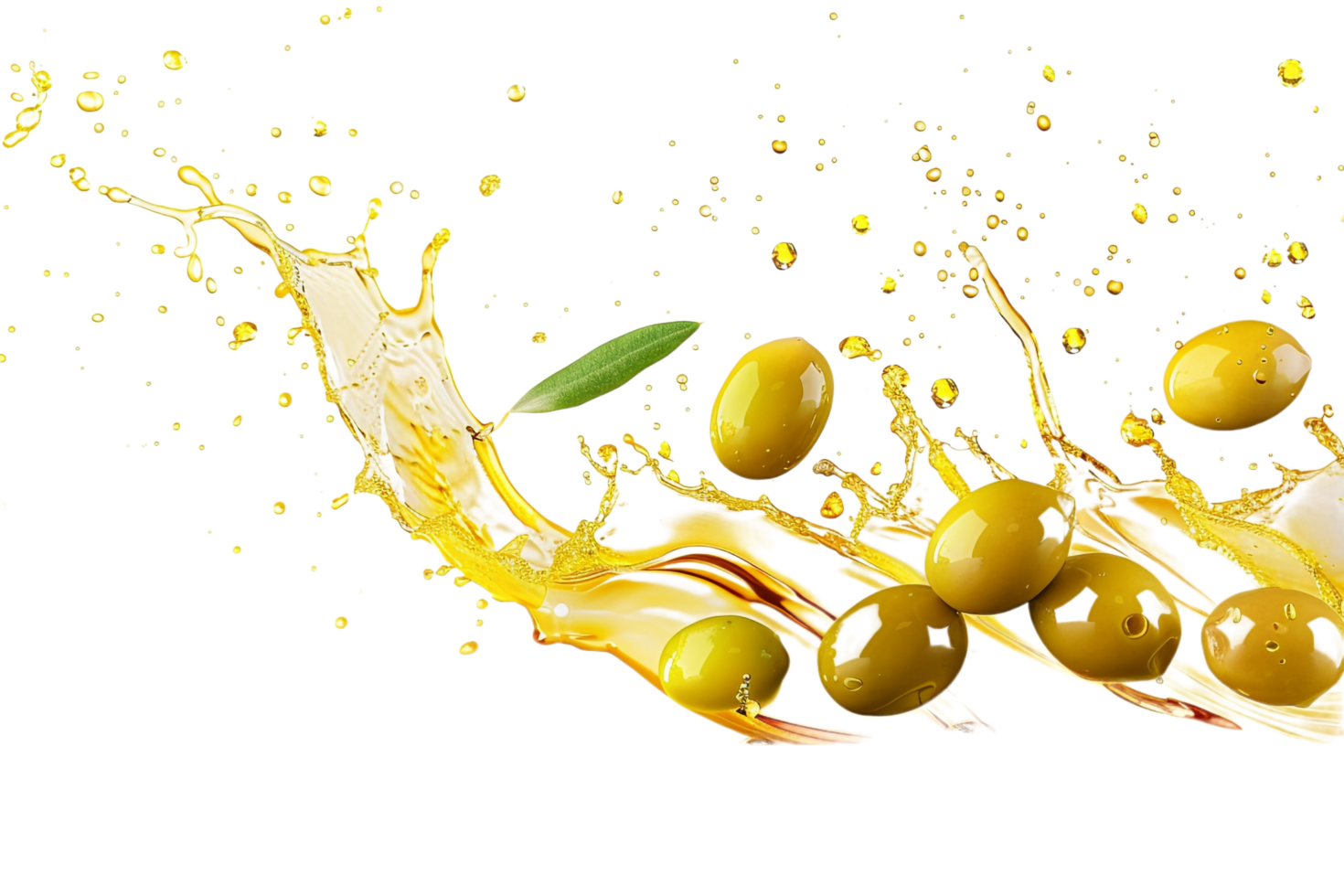 Olives with oil splash isolated against transparent background png