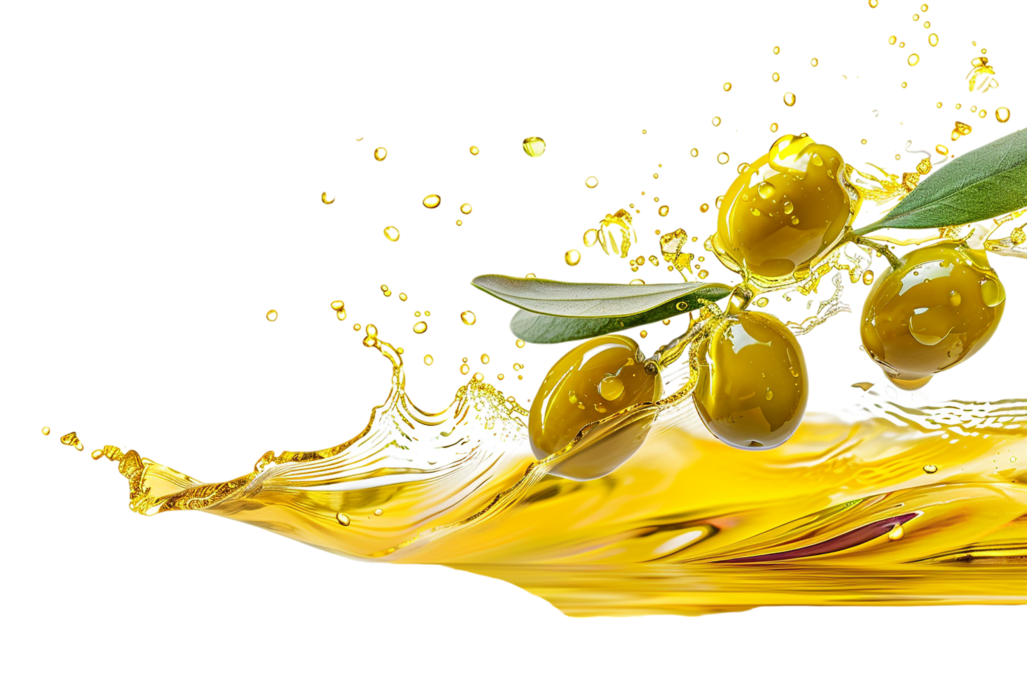 Olives with oil splash isolated against transparent background png