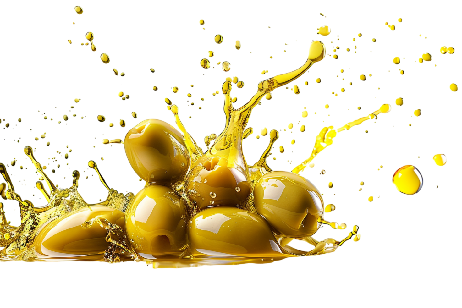 Olives with oil splash isolated against transparent background png