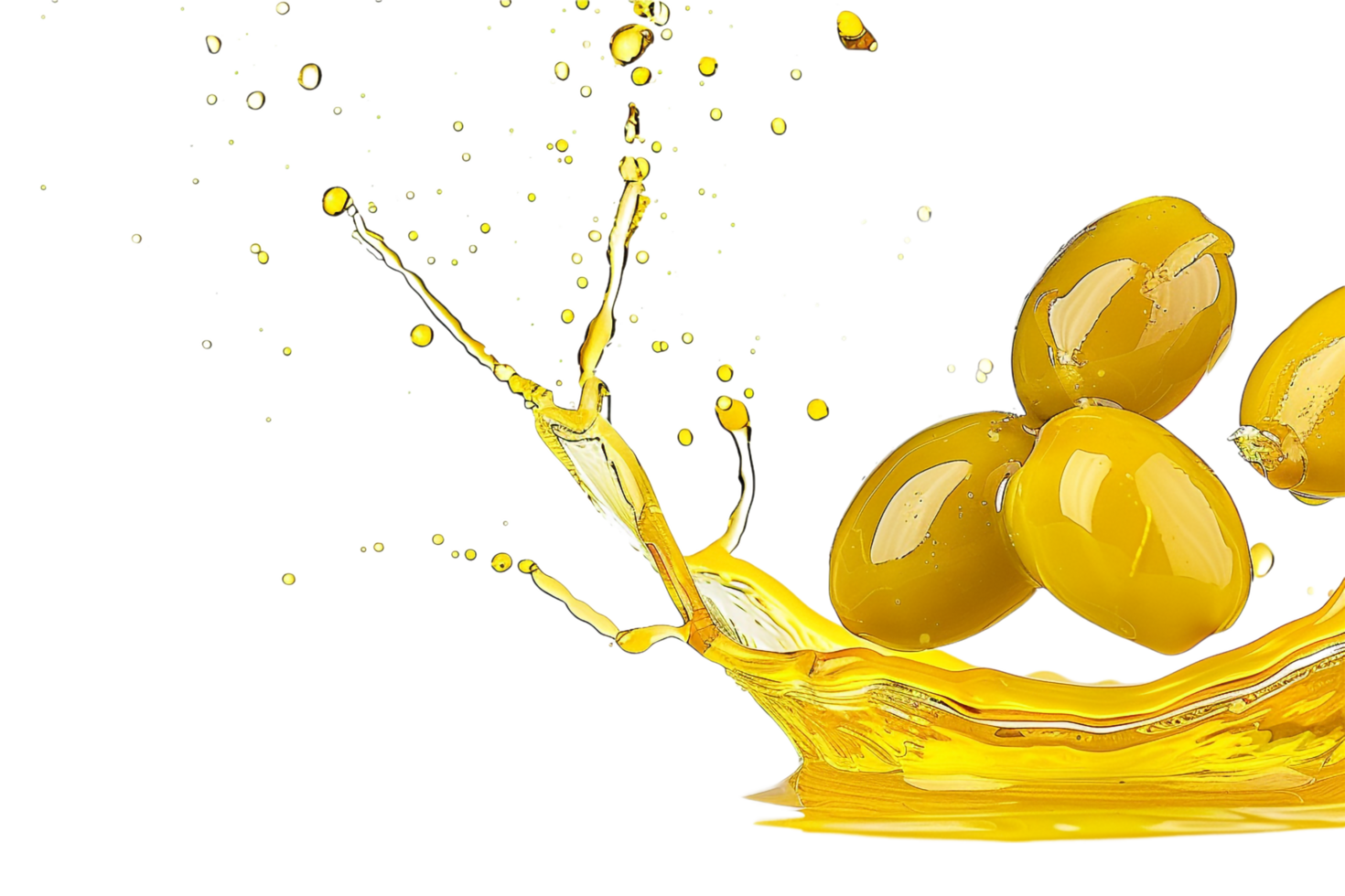Olives with oil splash isolated against transparent background png