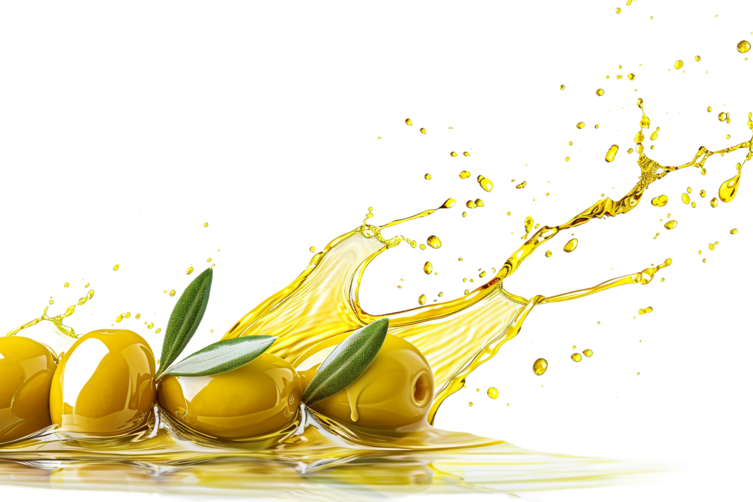 Olives with oil splash isolated against transparent background png