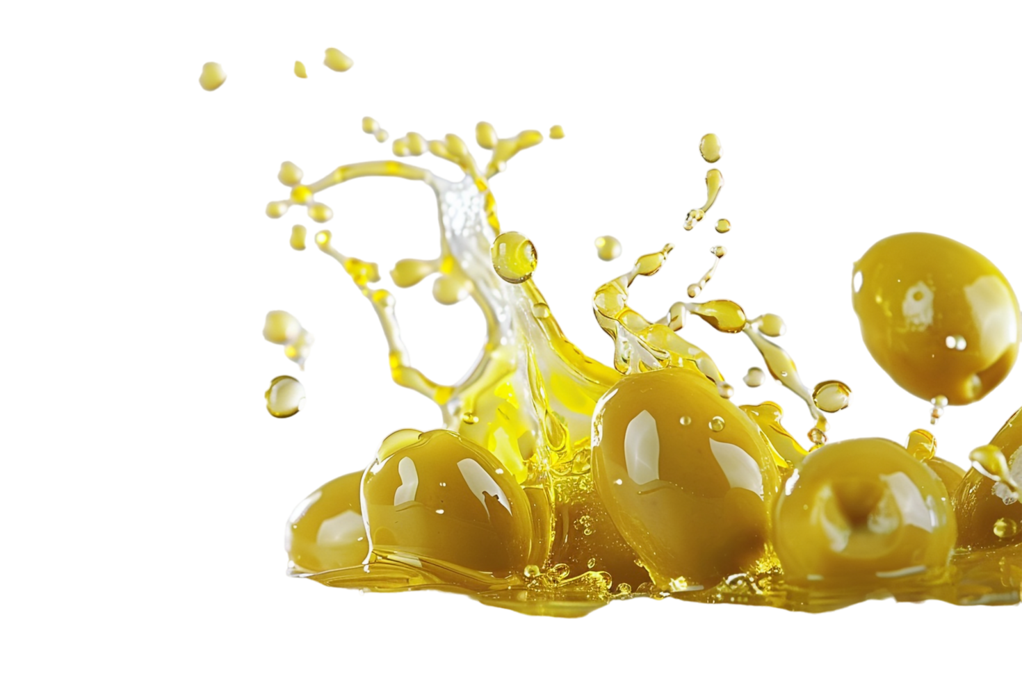 Olives with oil splash isolated against transparent background png