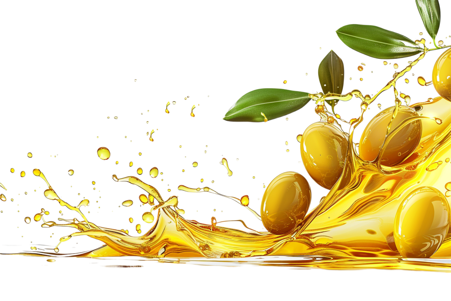 Olives with oil splash isolated against transparent background png