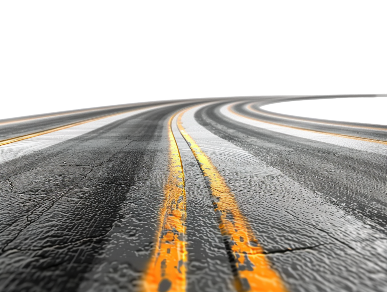 Paved empty winding road, 3D illustration png