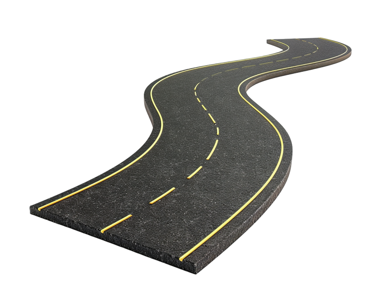 Paved empty winding road, 3D illustration png