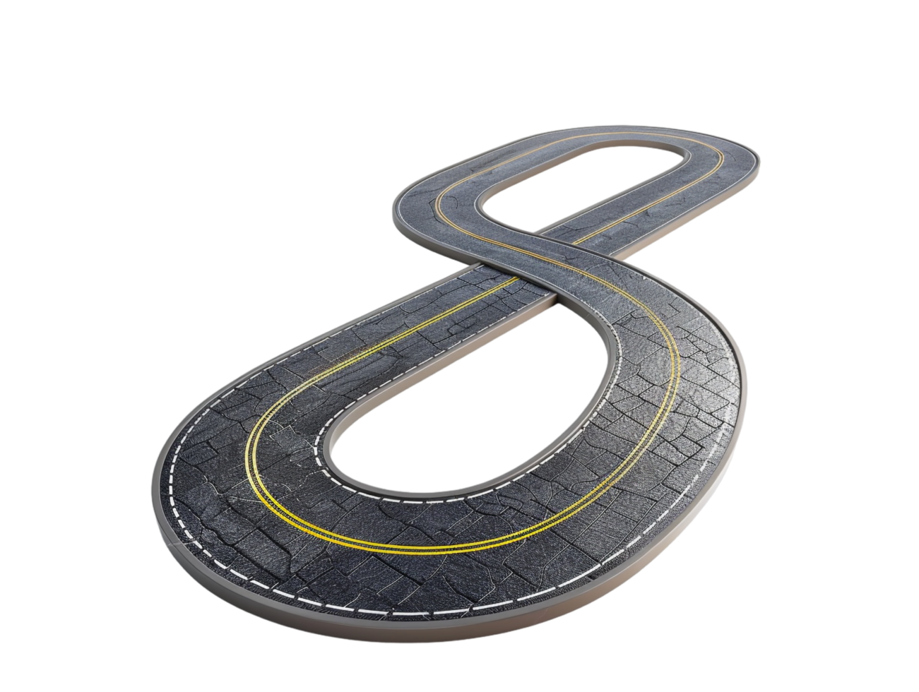 Paved empty winding road, 3D illustration png