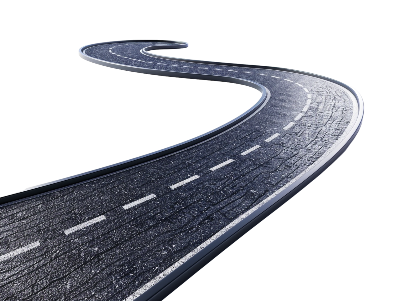 Paved empty winding road, 3D illustration png