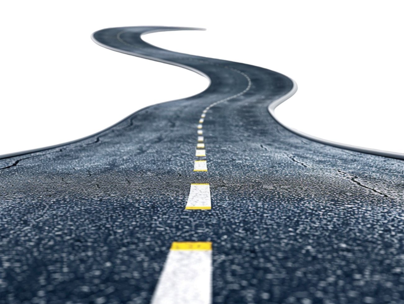 Paved empty winding road, 3D illustration png