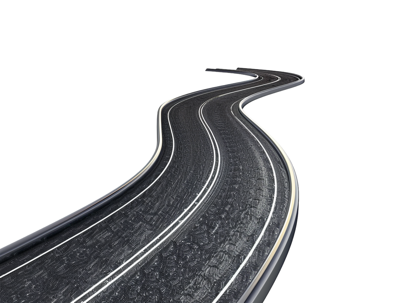 Paved empty winding road, 3D illustration png