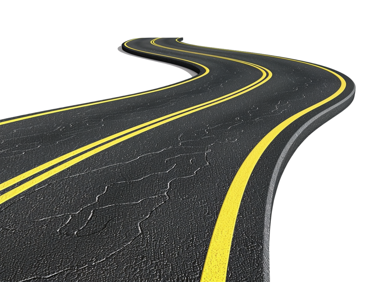 Paved empty winding road, 3D illustration png