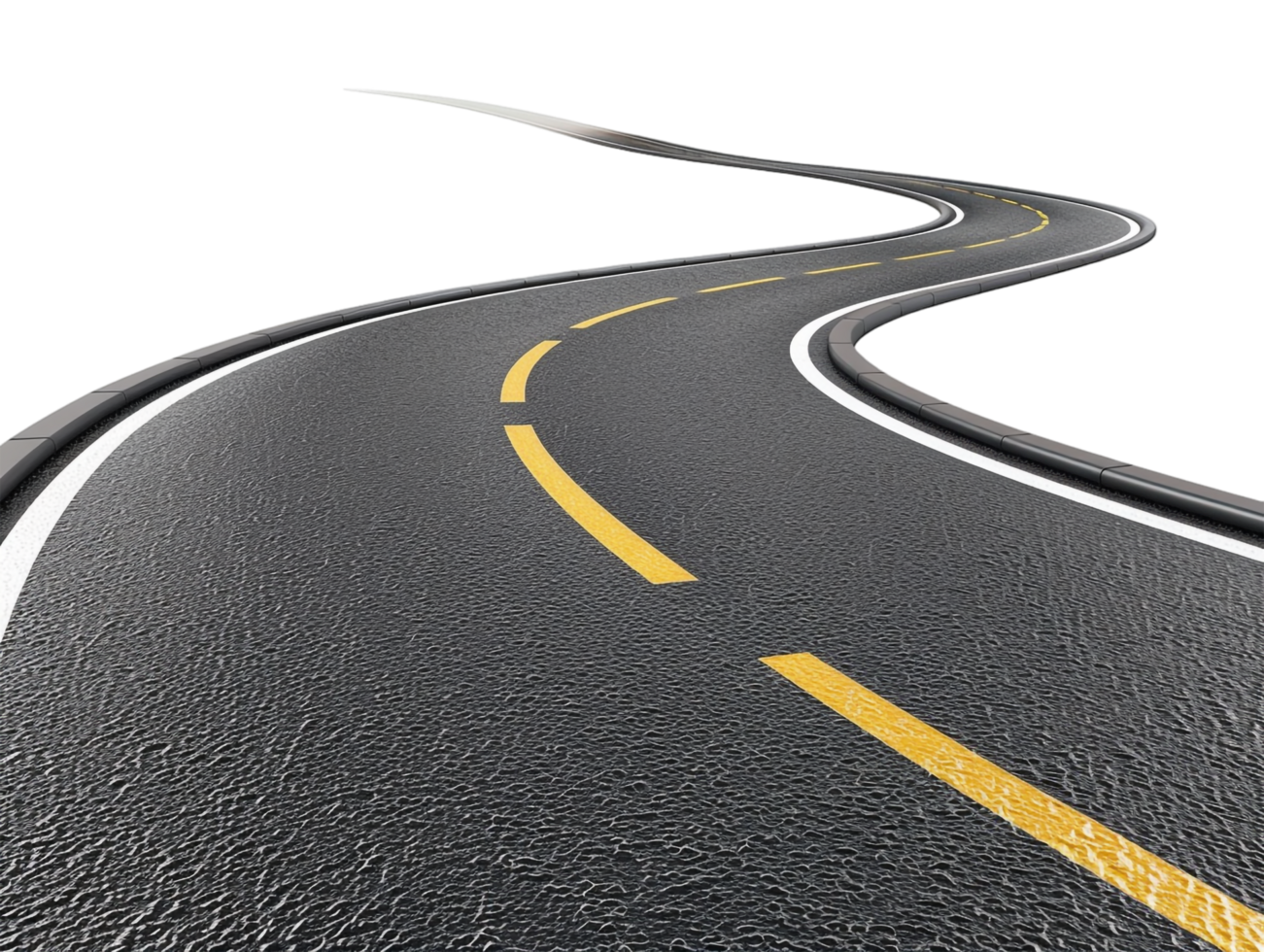 Paved empty winding road, 3D illustration png
