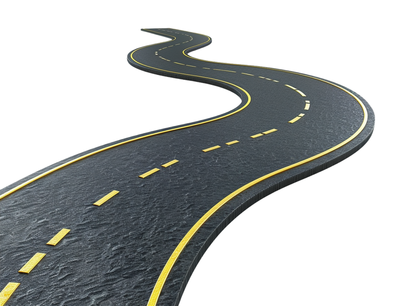 Paved empty winding road, 3D illustration png
