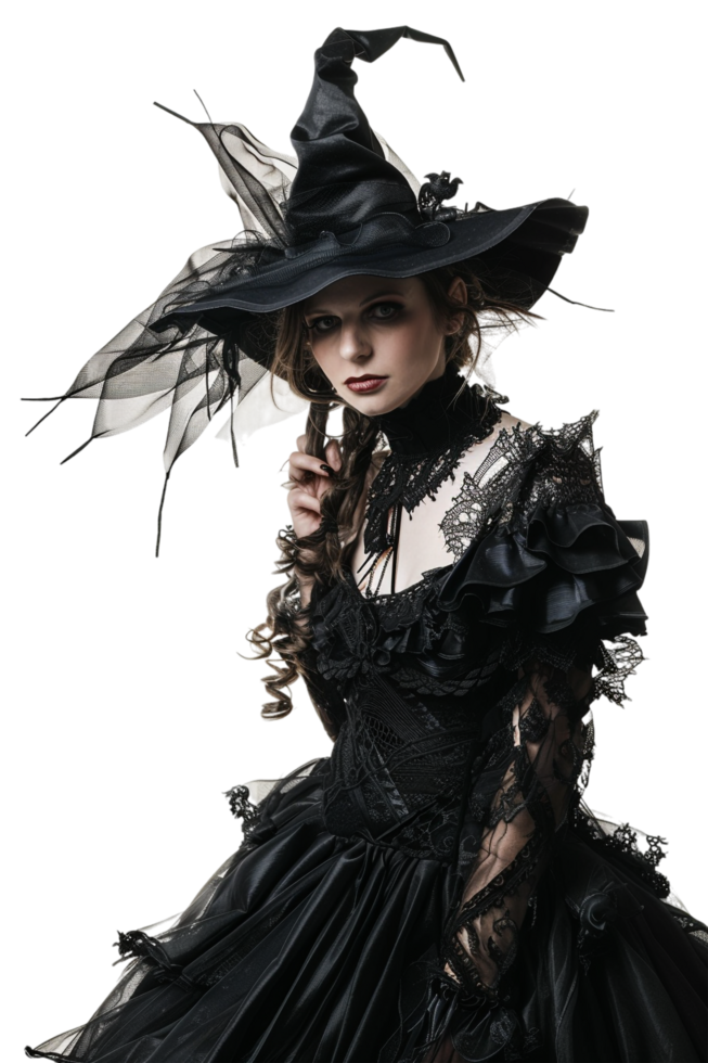 Pretty witch model cosplay isolated on transparent png