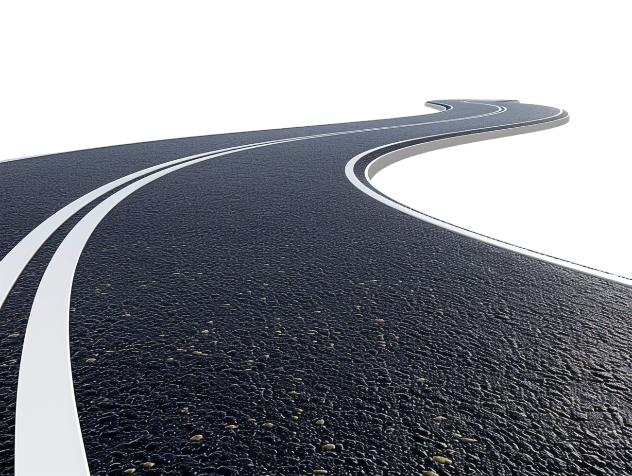 Paved empty winding road, 3D illustration png