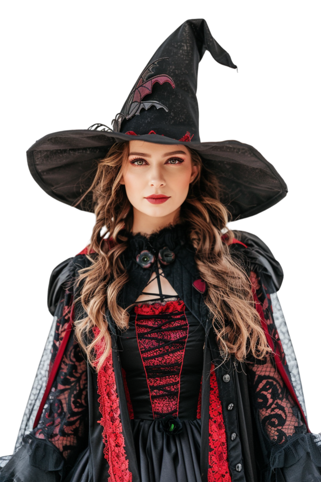 Pretty witch model cosplay isolated on transparent png