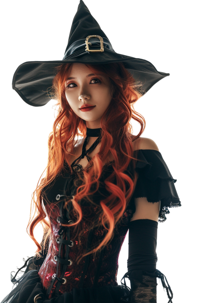 Pretty witch model cosplay isolated on transparent png