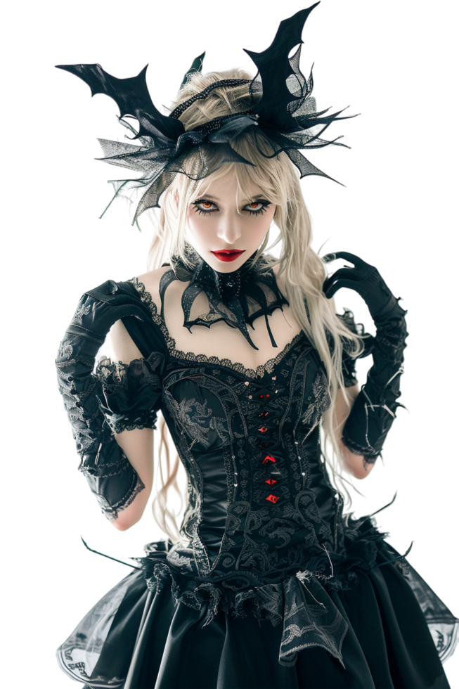 Pretty witch model cosplay isolated on transparent png