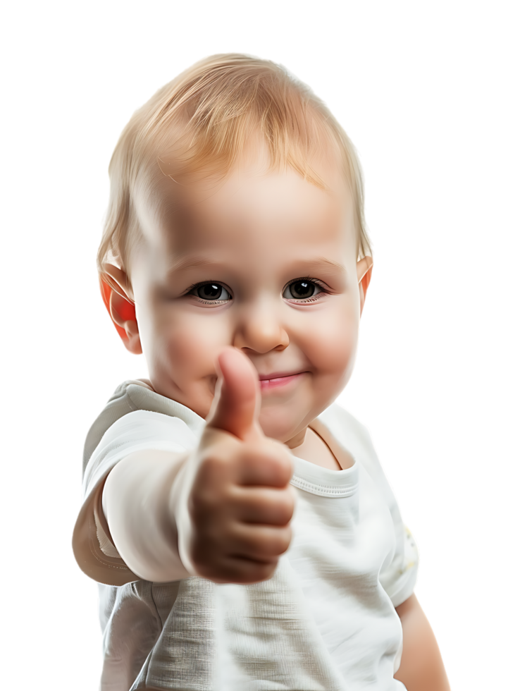 Baby giving a thumbs up isolated against a transparent background png
