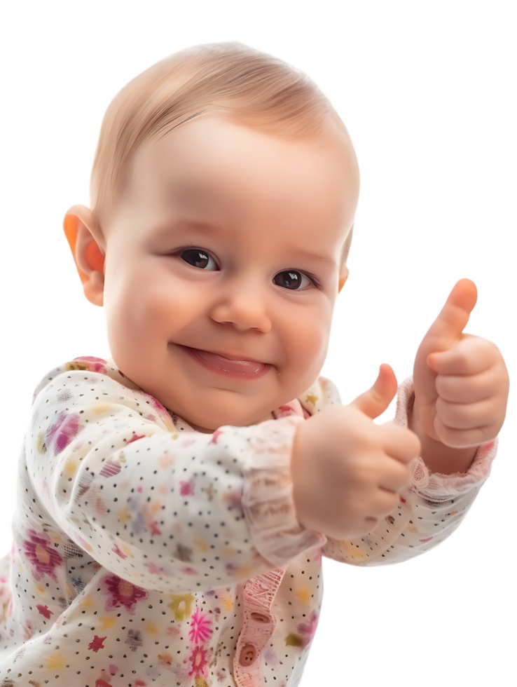 Baby giving a thumbs up isolated against a transparent background png