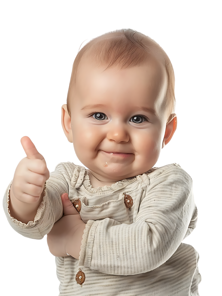 Baby giving a thumbs up isolated against a transparent background png