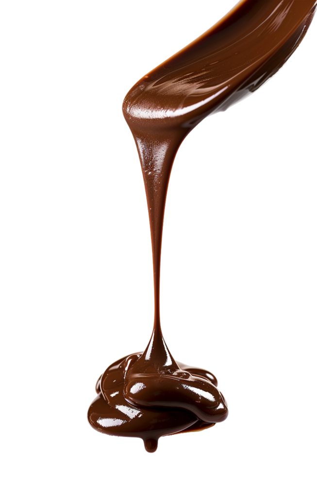 Isolated flowing melted chocolate against transparent background png
