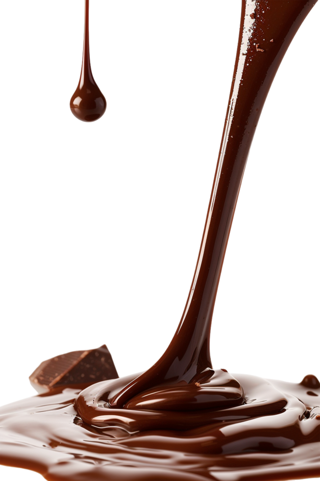 Isolated flowing melted chocolate against transparent background png