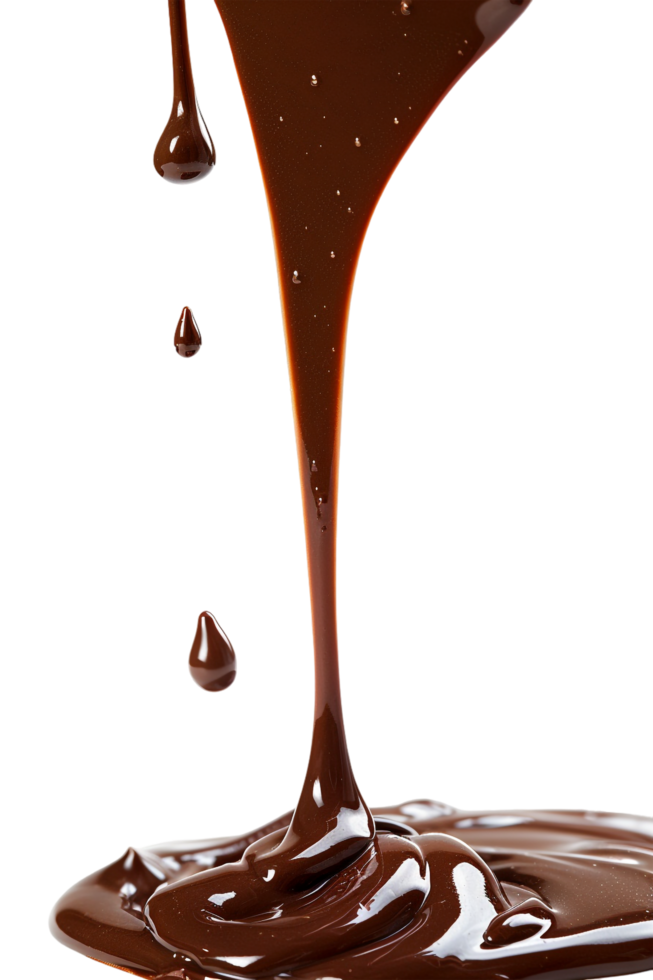 Isolated flowing melted chocolate against transparent background png