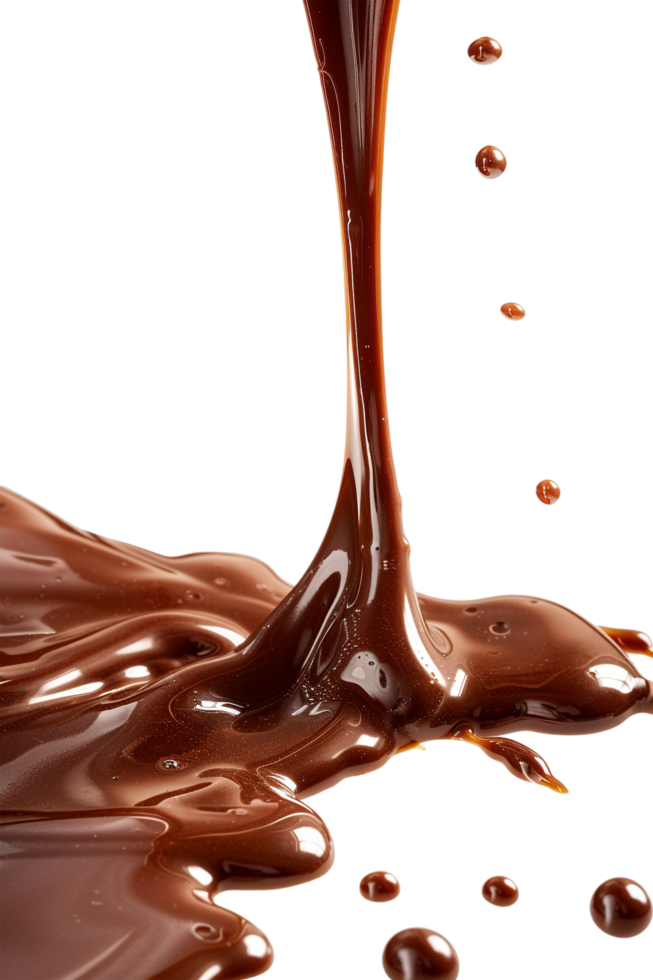 Isolated flowing melted chocolate against transparent background png