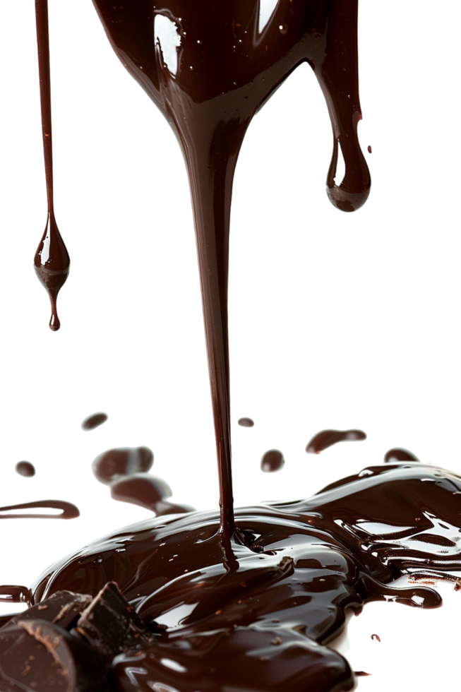 Isolated flowing melted chocolate against transparent background png