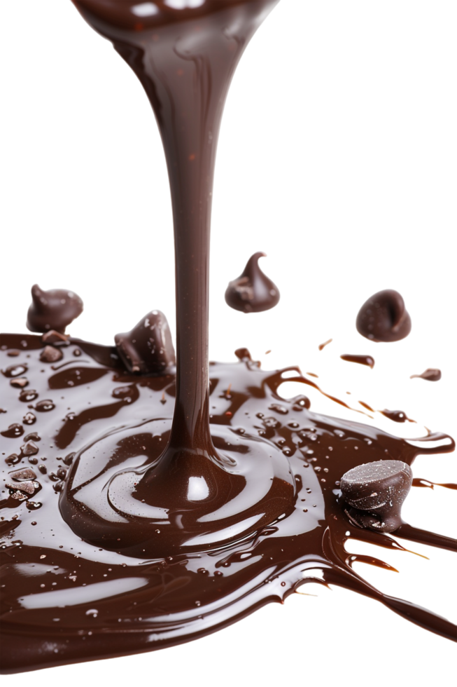 Isolated flowing melted chocolate against transparent background png