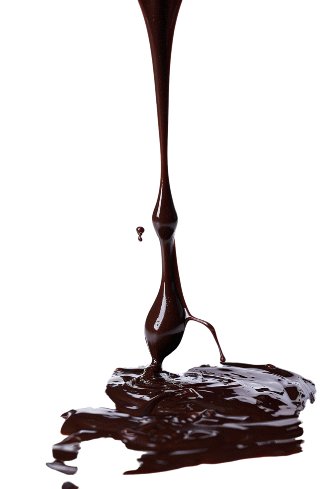 Isolated flowing melted chocolate against transparent background png