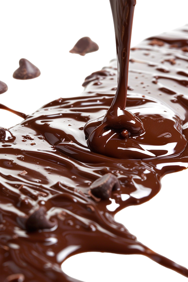 Isolated flowing melted chocolate against transparent background png
