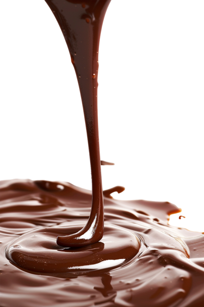 Isolated flowing melted chocolate against transparent background png