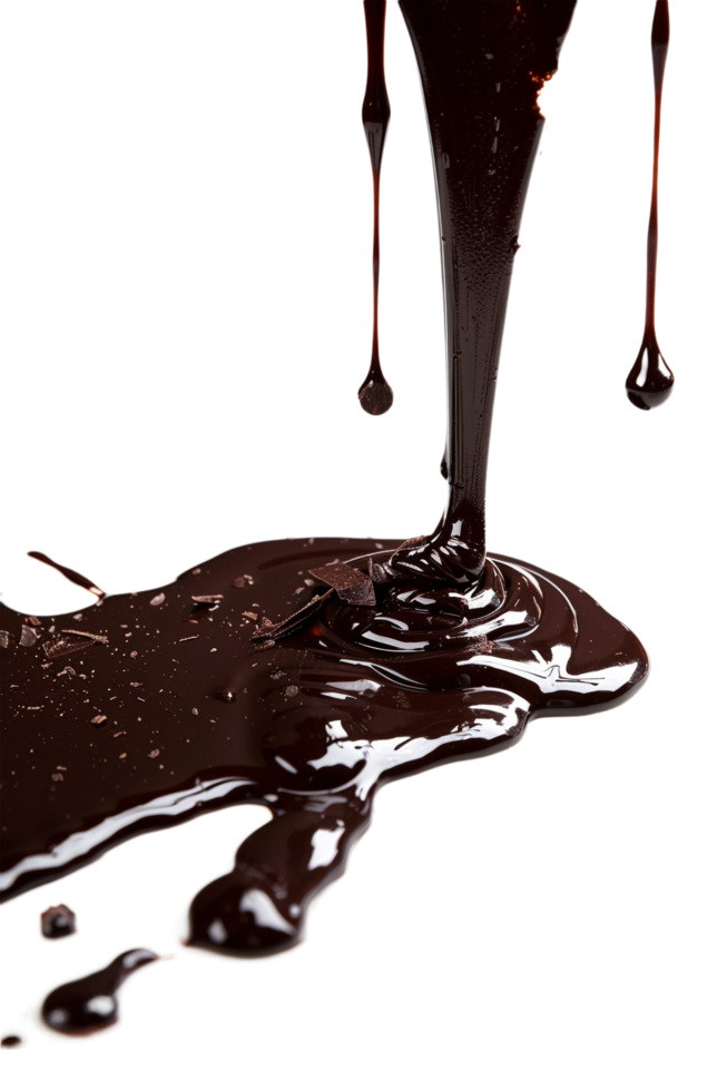 Isolated flowing melted chocolate against transparent background png