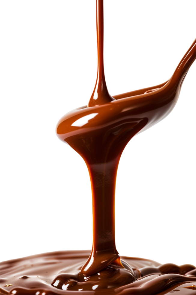 Isolated flowing melted chocolate against transparent background png