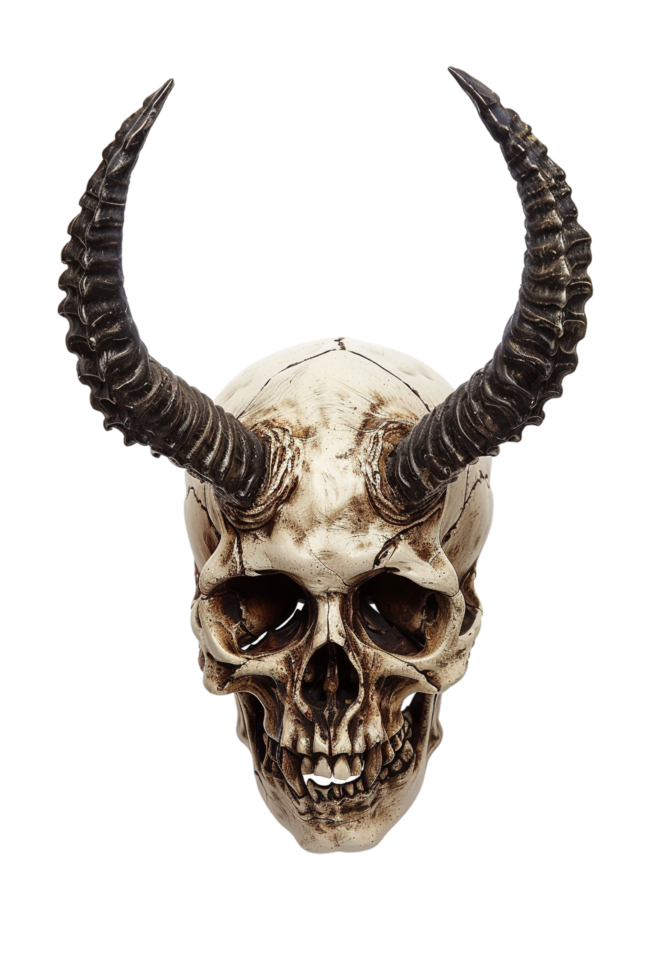 Scary demon skull with horns isolated on transparent png