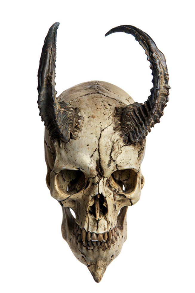 Scary demon skull with horns isolated on transparent png