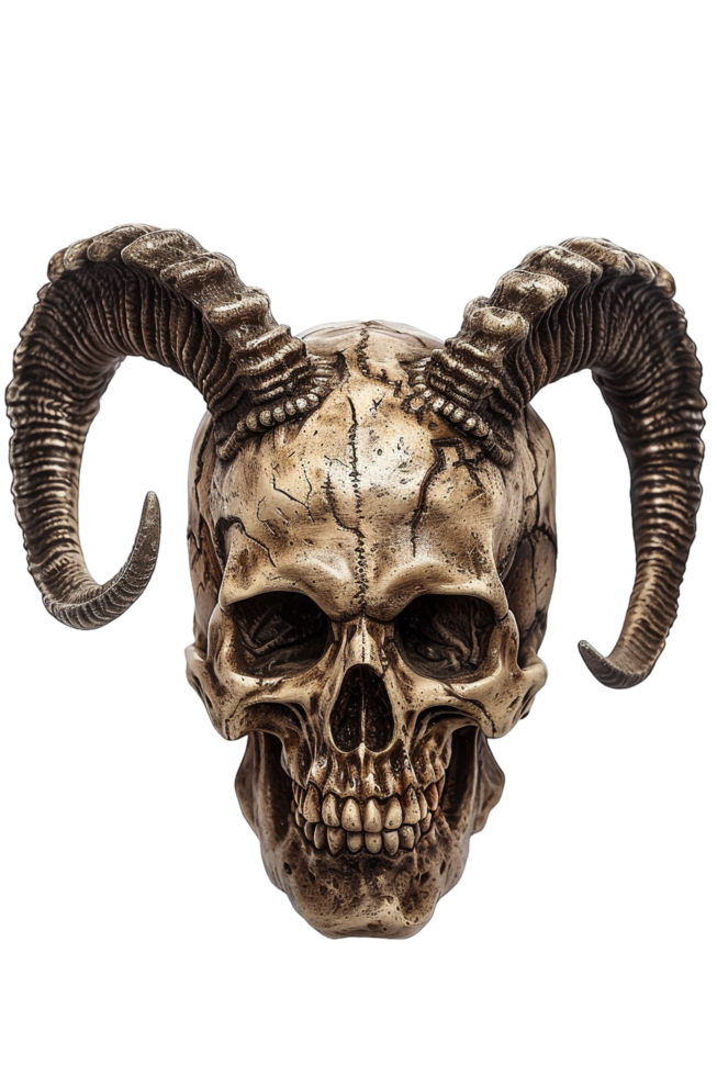 Scary demon skull with horns isolated on transparent png