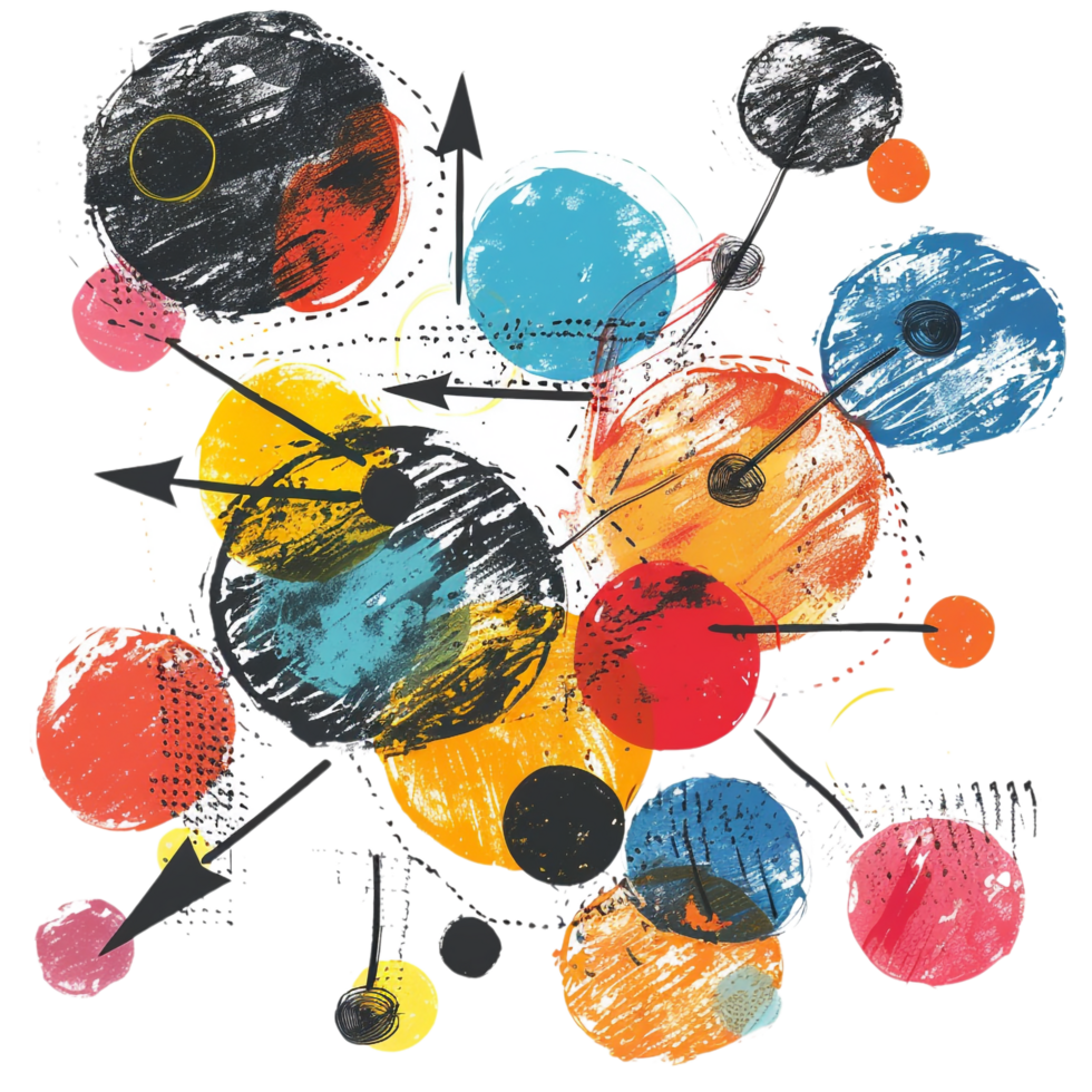 Scribbled arrow and circles isolated on transparent background png