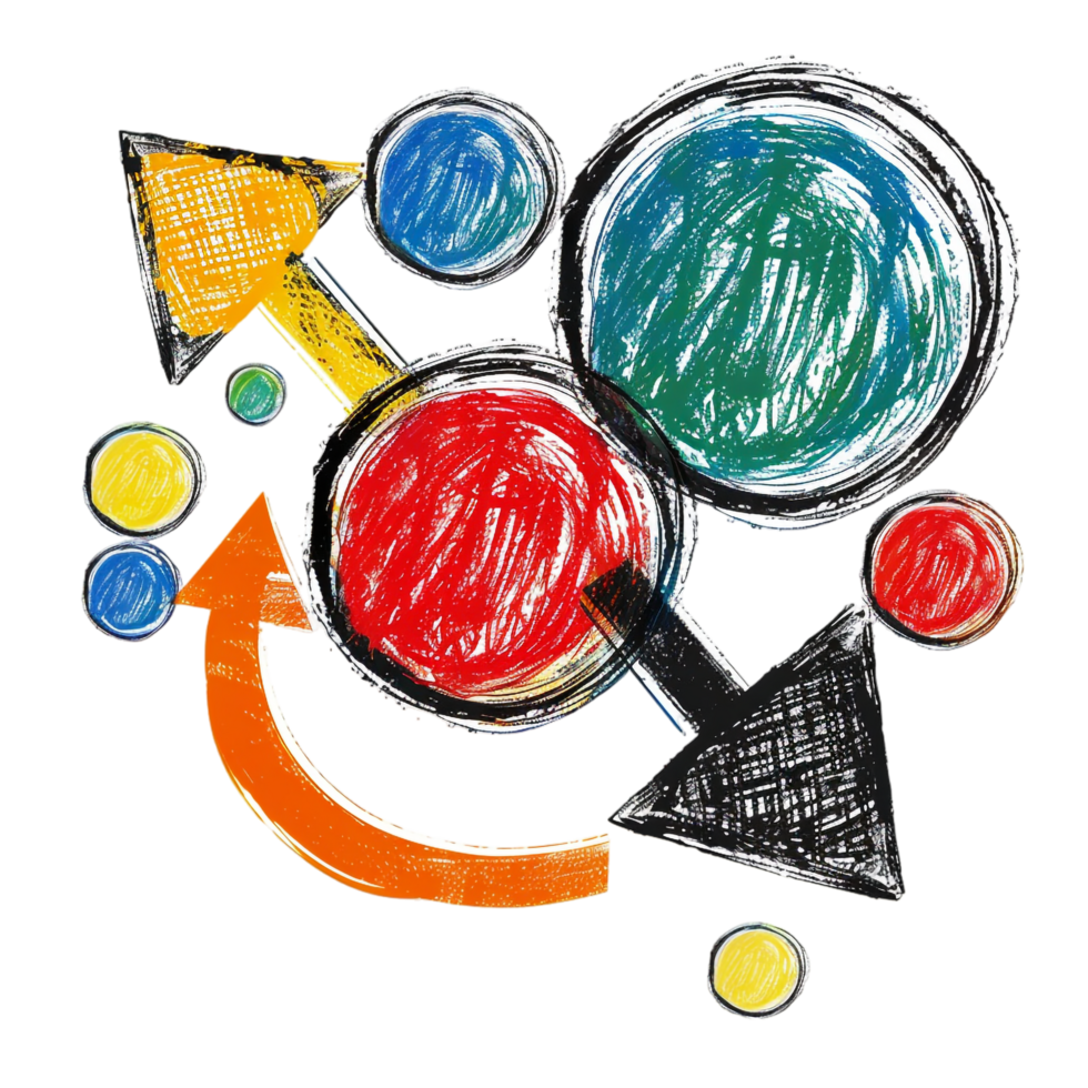 Scribbled arrow and circles isolated on transparent background png
